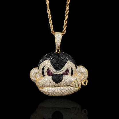 Street Gorilla Pendant Necklace with Copper Frame and Zircon Stones, Gold Plated for Men | Caratix Jewelry - CaratixJewelry