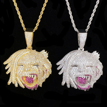 Iced Out Harley Quinn Pendant | Men's Real Copper CZ Necklace - CaratixJewelry