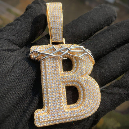 Crown Thorn Letter Pendant | Iced Out Hip Hop Custom Initial Men’s Necklace - CaratixJewelry