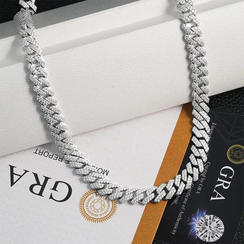 10mm Iced-Out Moissanite Cuban Link Bracelet/Necklace – S925 Sterling Silver -Cut Hip Hop Streetwear Jewelry - CaratixJewelry