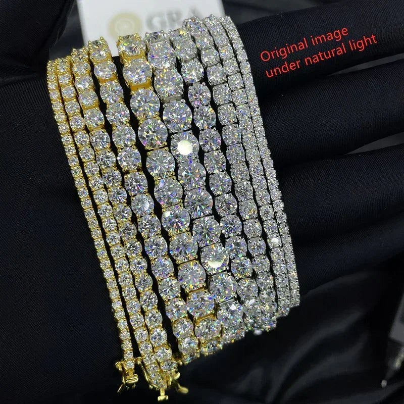 Moissanite Tennis Chain Bracelet/Necklace – 925 Sterling Silver Iced-Out Jewelry in 2mm / 3mm / 4mm / 5mm / 6.5mm Widths - CaratixJewelry