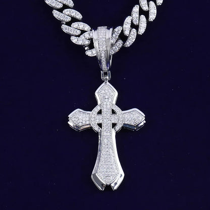 Iced Out Halo Cross Pendant | Women's Round Center Religious Necklace | Premium Copper CZ Elegant Hip Hop Jewelry | Divine Light Charm | Caratix - CaratixJewelry