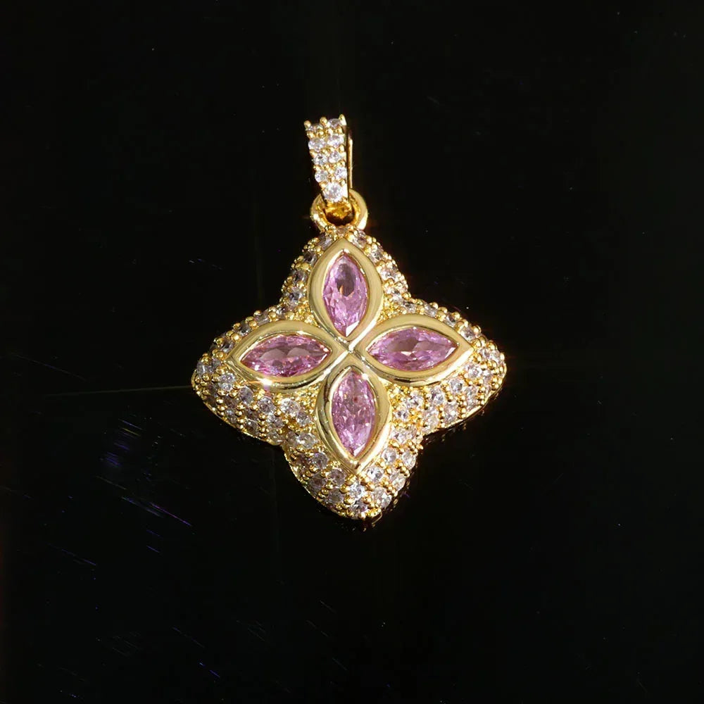 Colorful Four-Leaf Clover Pendant Necklace Full Zircon Hip Hop Jewelry for Men | Caratix Jewelry - CaratixJewelry
