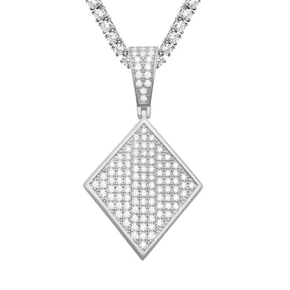 S925 Sterling Silver Moissanite Rhombus Pendant | Iced Out Diamond Shape Charm for Tennis Chains | Caratix