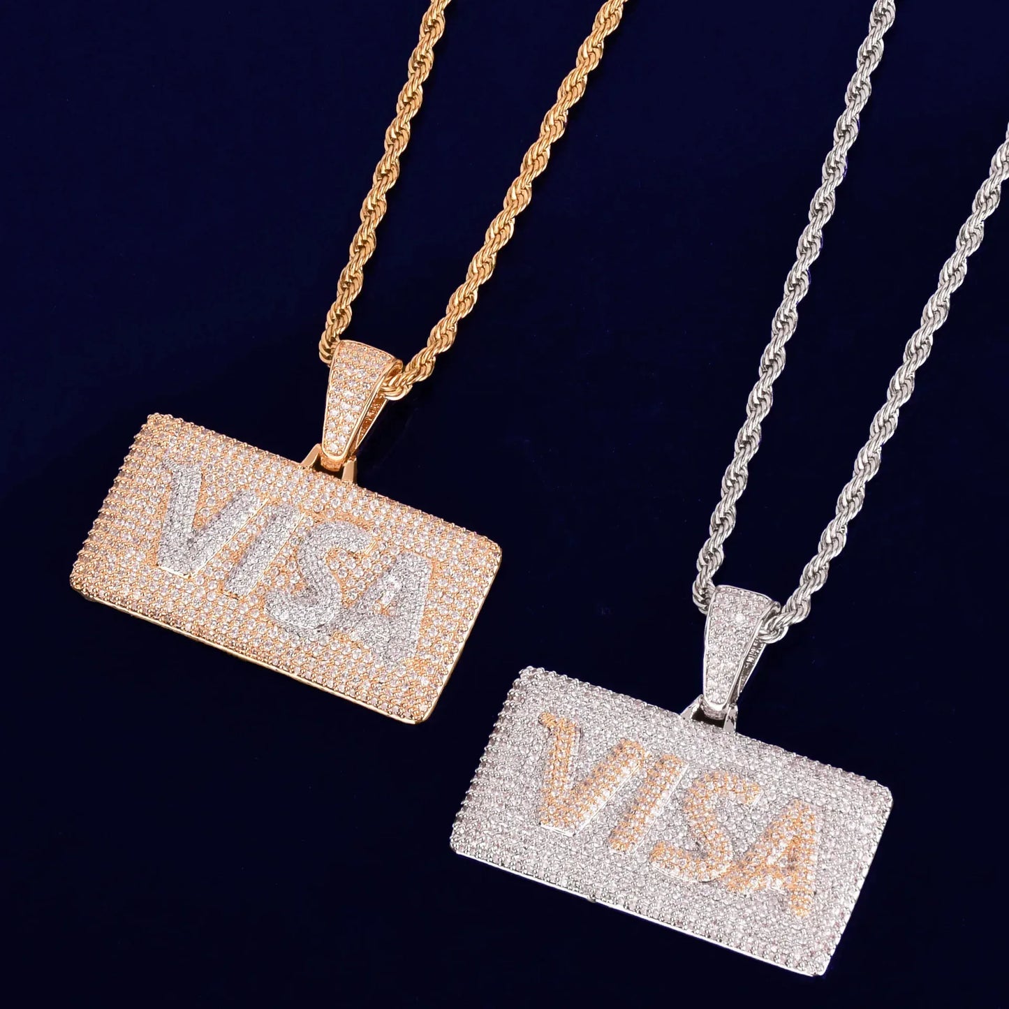Men's VISA Shape Necklace | Premium Copper CZ Money Jewelry Caratix - CaratixJewelry