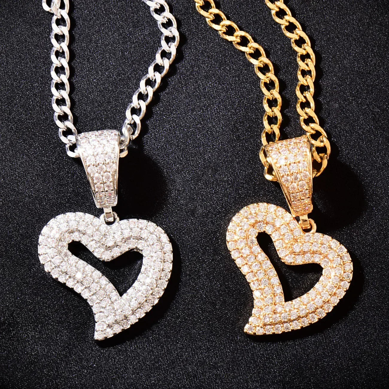 Hollow Heart Pendant Necklace | CZ Minimalist Hip Hop Fashion Jewelry - CaratixJewelry