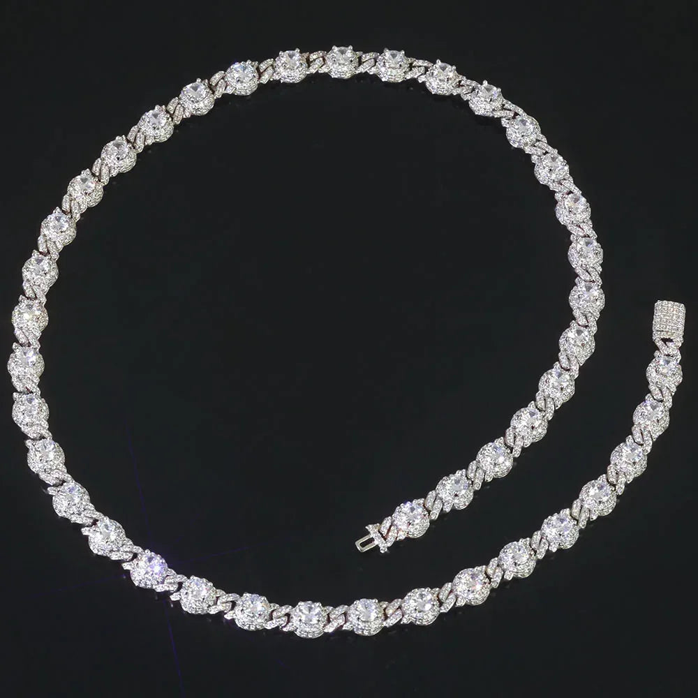 7.5mm Iced Out Bead Cuban Chain Necklace Zircon - CaratixJewelry