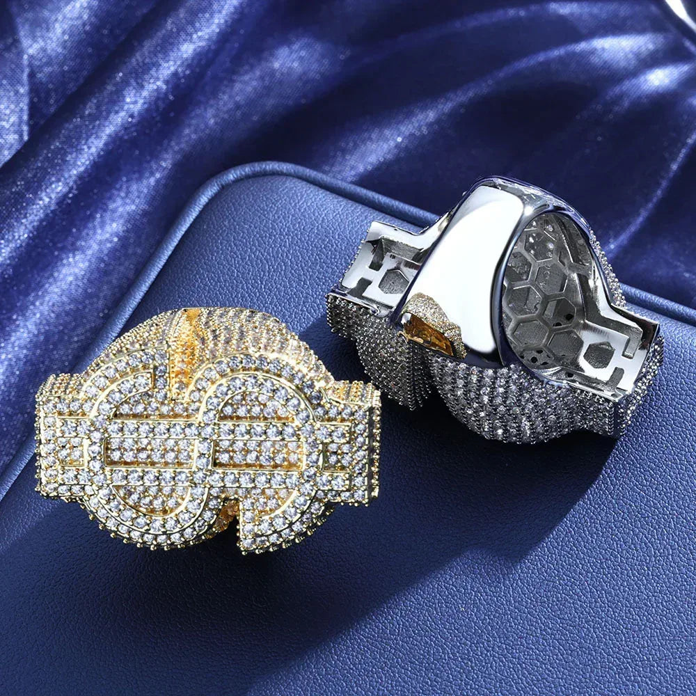 Dollar Sign Zircon Ring for Men | Trendy Hip Hop Jewelry | Customizable Jewelry | Caratix Jewelry - CaratixJewelry