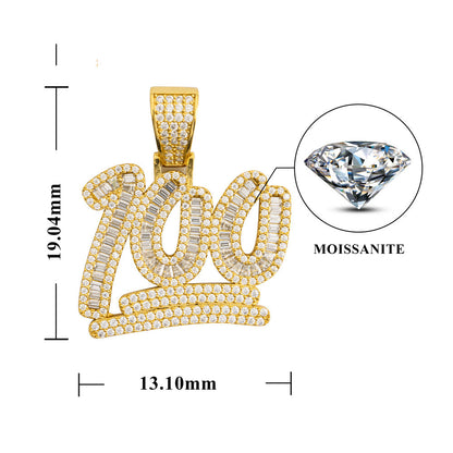 S925 Sterling Silver Moissanite 100 Emoji Pendant | Iced Out Number 100 Charm | Caratix