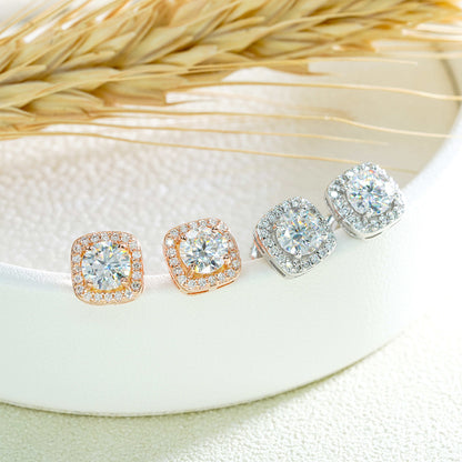 S925 Sterling Silver 5mm Princess Cut Moissanite Studs | Square Diamond Tester Earrings | Caratix