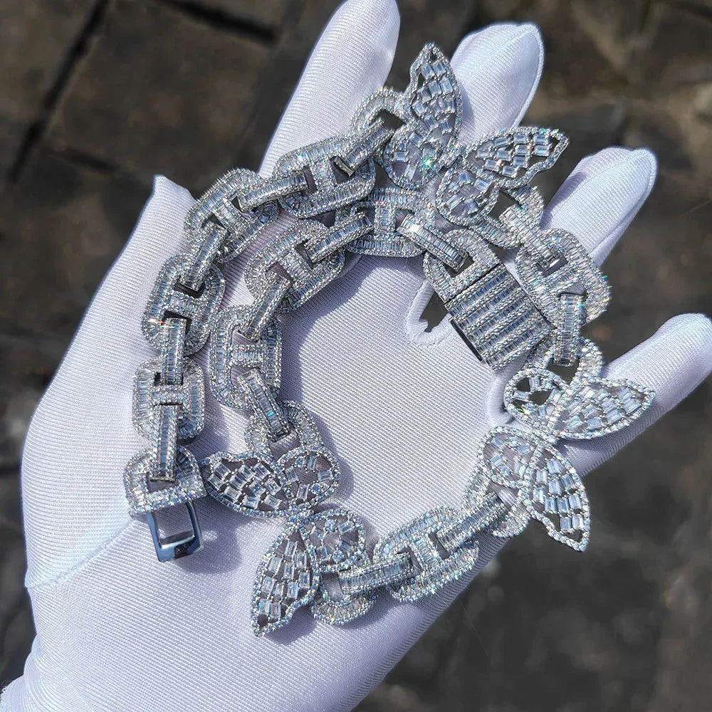 Butterfly Pig Nose Cuban Chain Zircon Choker Necklace for Women | Caratix Jewelry - CaratixJewelry