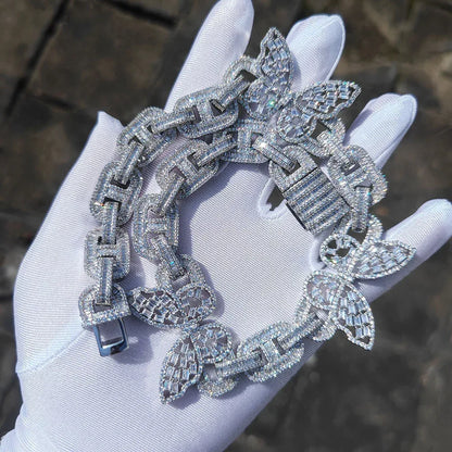 Butterfly Pig Nose Cuban Chain Zircon Choker Necklace for Women | Caratix Jewelry - CaratixJewelry