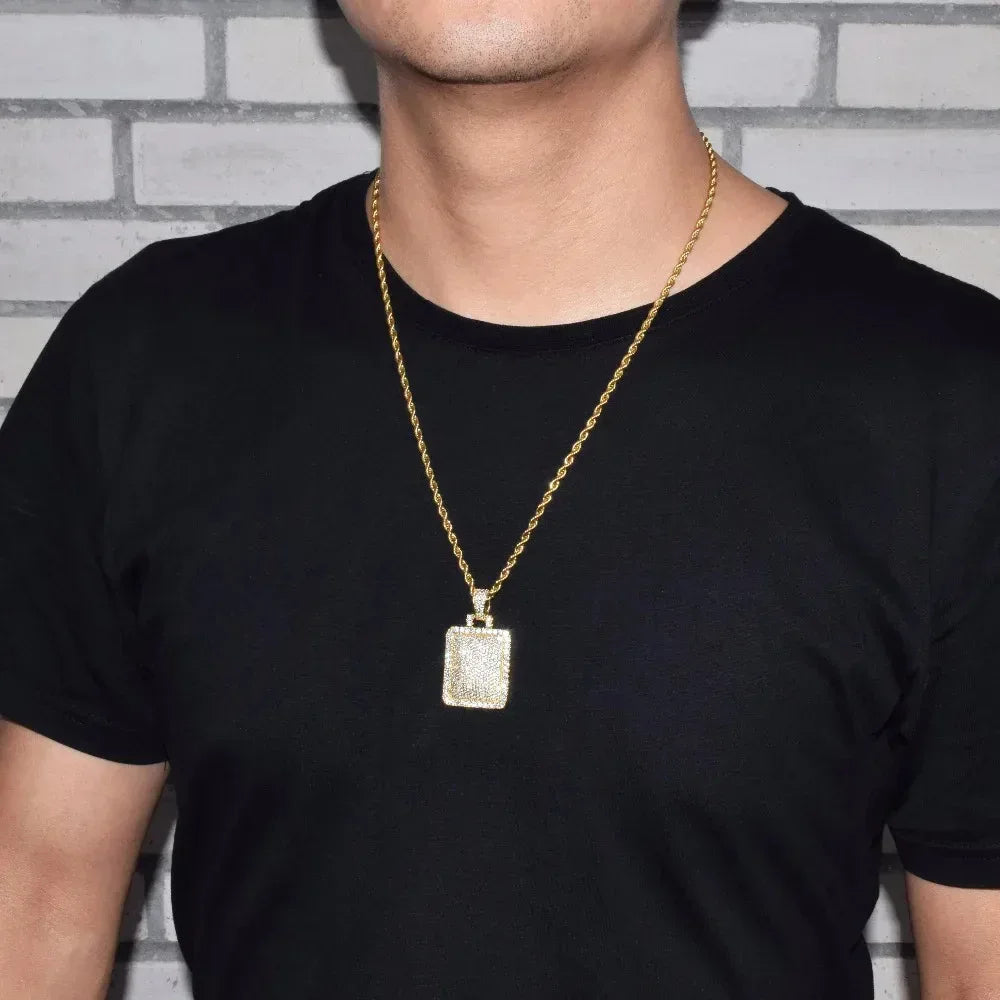 Iced Out Geometric Square Pendant | Men's Hip Hop Cluster Necklace | Premium Copper CZ Box Jewelry | Modern Daily Bling | Caratix - CaratixJewelry