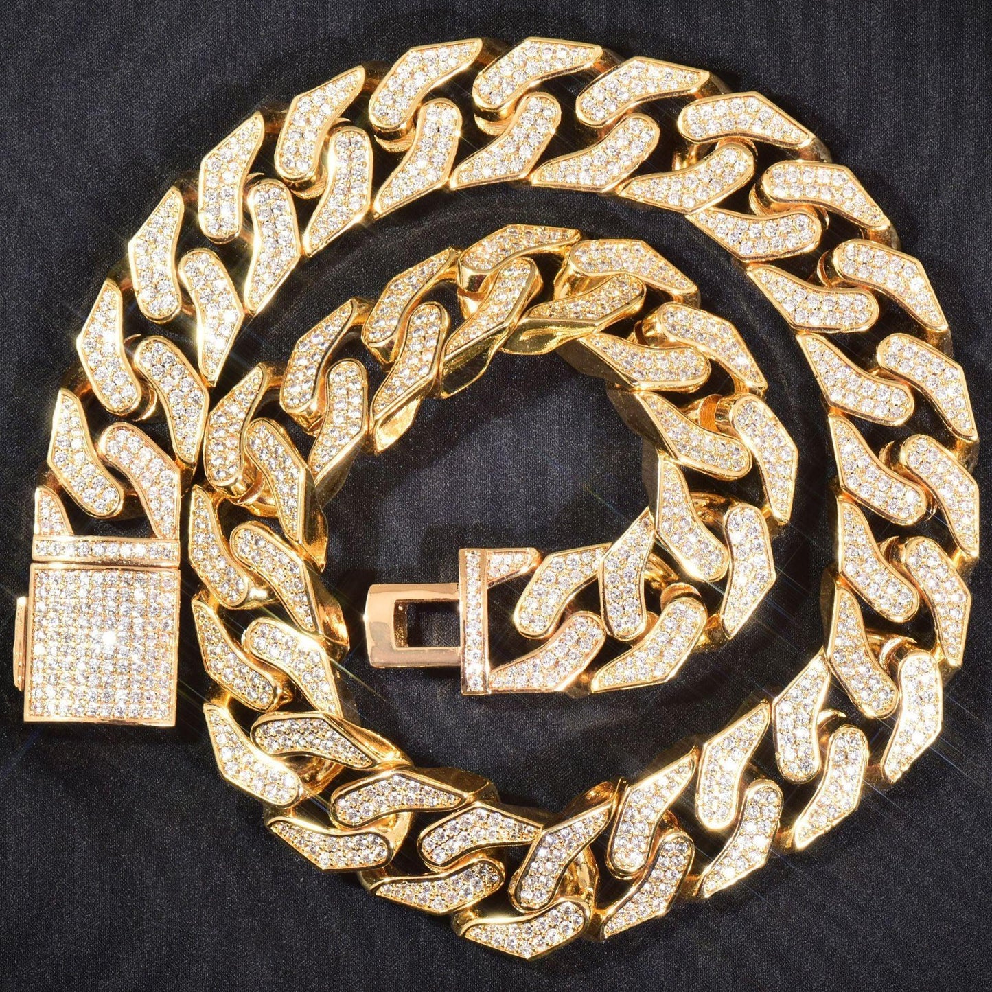 16mm Curved Cuban Chain Necklace with Zircon - CaratixJewelry