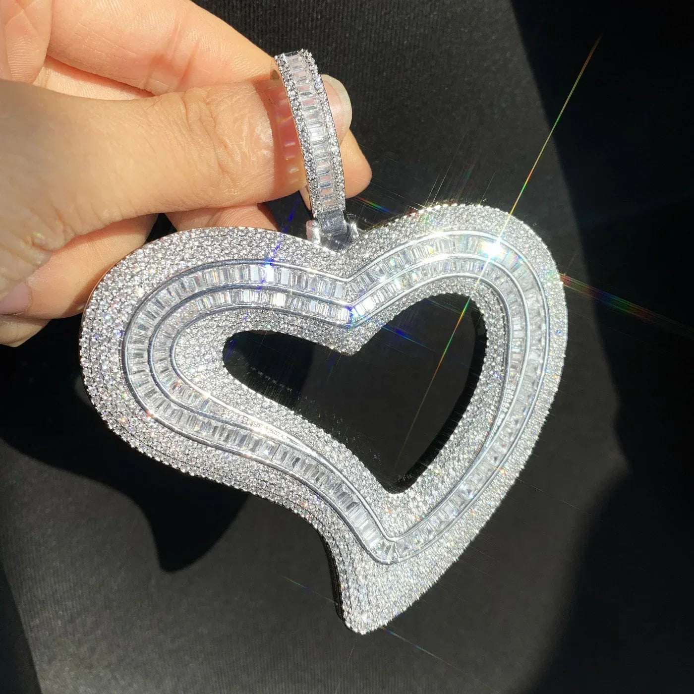 Large Hollow Heart Pendant Necklace | CZ Hip Hop Minimalist Fashion Jewelry - CaratixJewelry