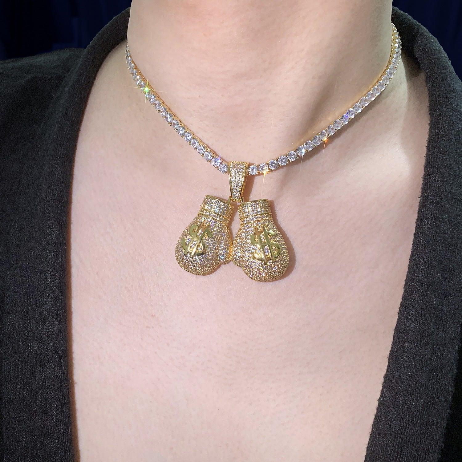 Iced Out Boxing Glove Money Pendant Necklace – Hip Hop CZ Trendy Streetwear Jewelry - CaratixJewelry