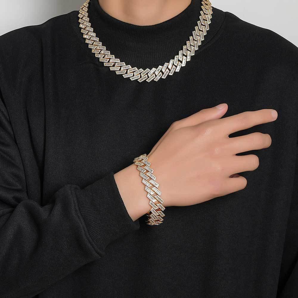 18mm Mixed Link Cuban Chain Bracelet with Zircon - CaratixJewelry
