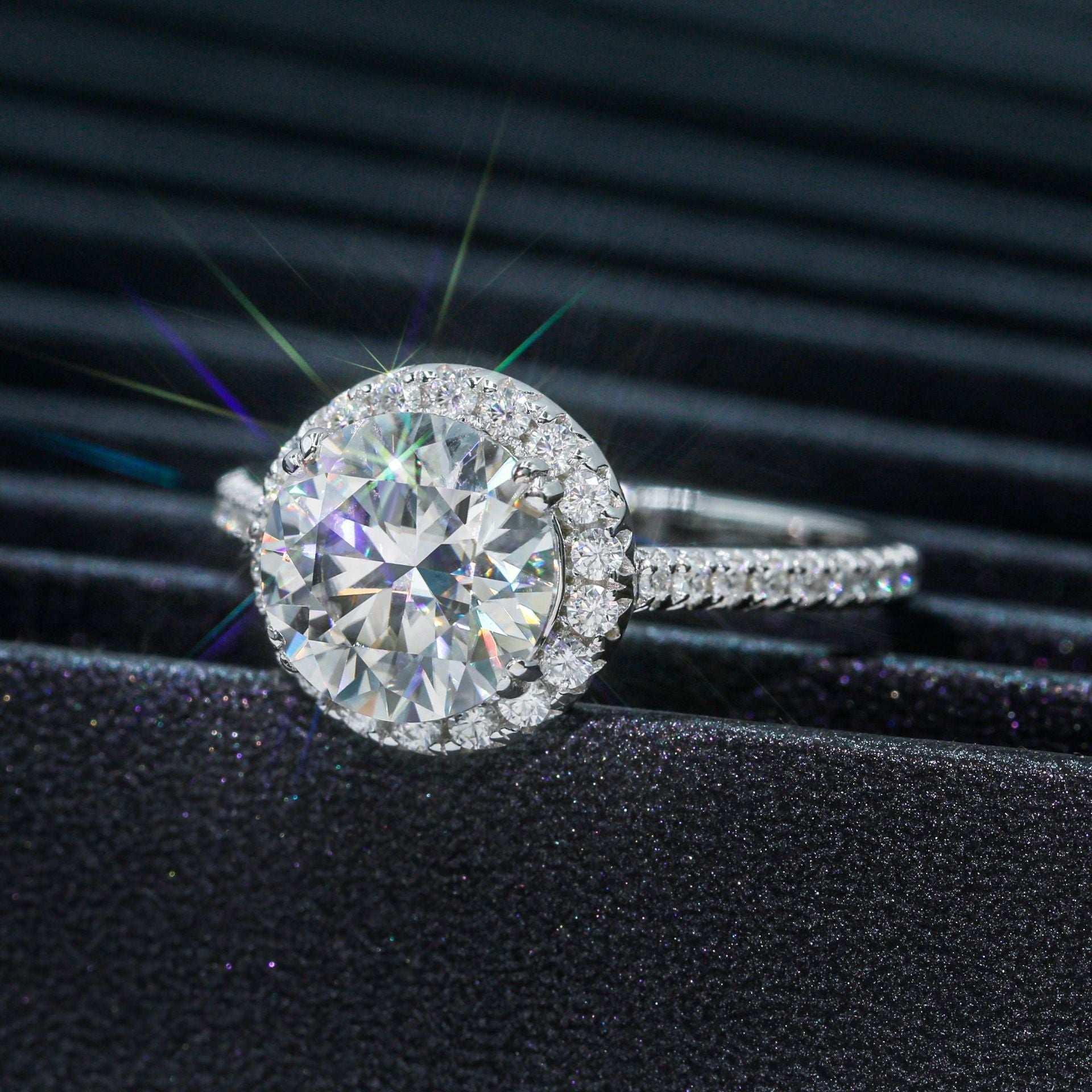 3ct Round Moissanite Engagement Ring | S925 Silver Luxury Women’s Bridal Jewelry - CaratixJewelry