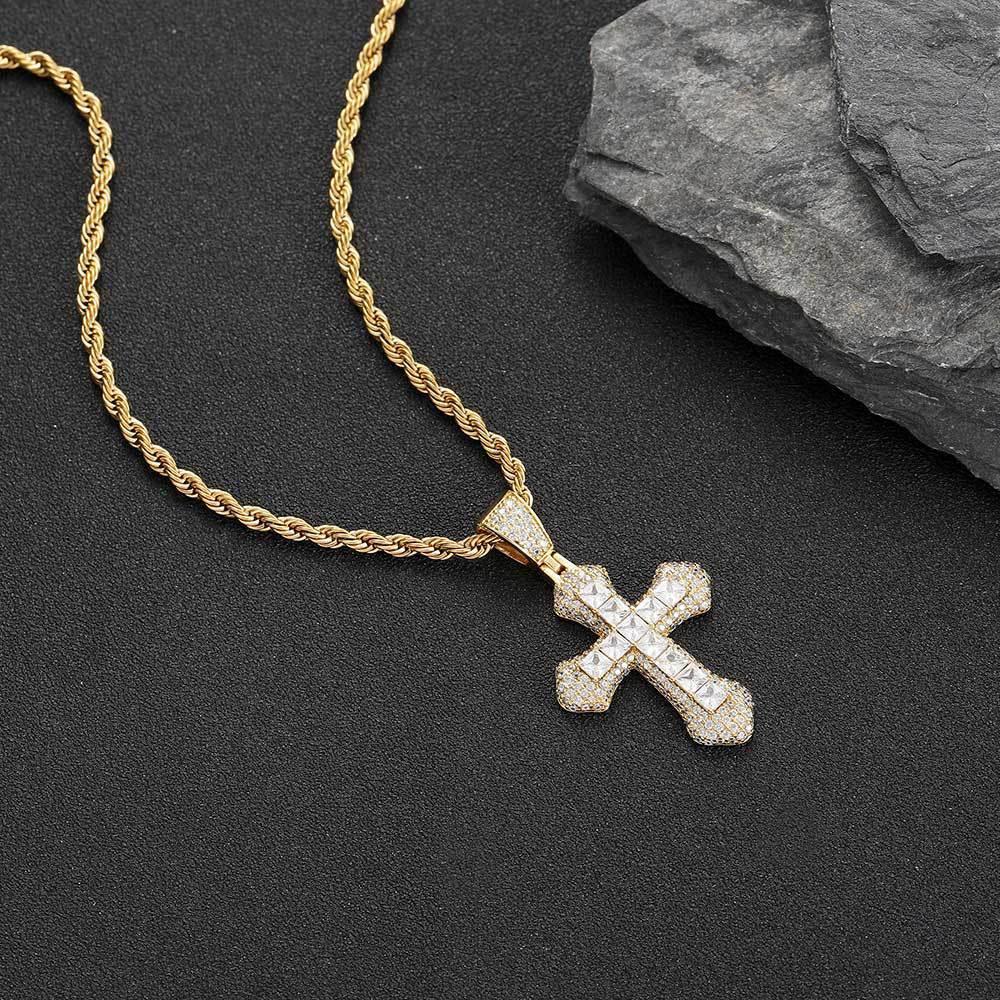 Custom Colored Zircon Cross Pendant Necklace with Full Design for Men and Women | Caratix Jewelry - CaratixJewelry