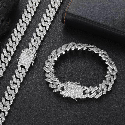 12mm Double Row Cuban Chain Bracelet with 18K Gold - CaratixJewelry