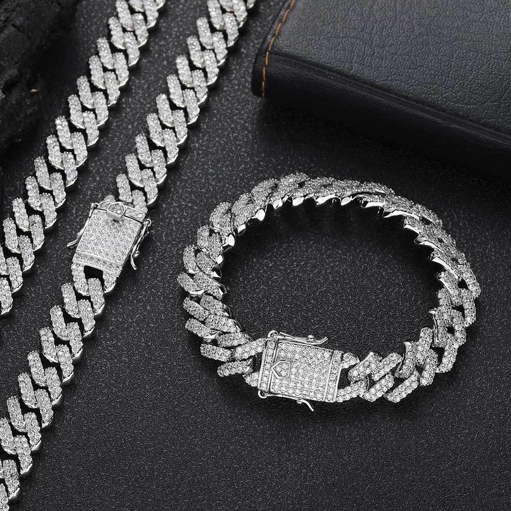 12mm Double Row Cuban Chain Bracelet Zircon - CaratixJewelry