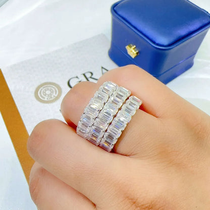 Emerald-Cut D-Color Moissanite Ring | S925 Silver Unisex Iced Out Hip Hop Jewelry - CaratixJewelry