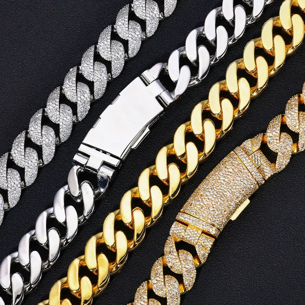 22mm Bubble Moissanite Cuban Link Chain – S925 Sterling Silver Iced-Out Hip Hop Men’s Bold Streetwear Necklace - CaratixJewelry
