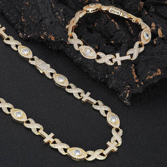Custom Evil Eye Infinity Cross Necklace Gold Chain Style for Rapper | Caratix - CaratixJewelry