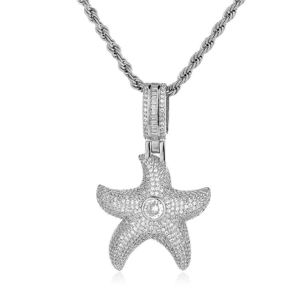 Starfish Pendant Necklace with Zircon Stones in Ocean Style for Men | Caratix Jewelry - CaratixJewelry