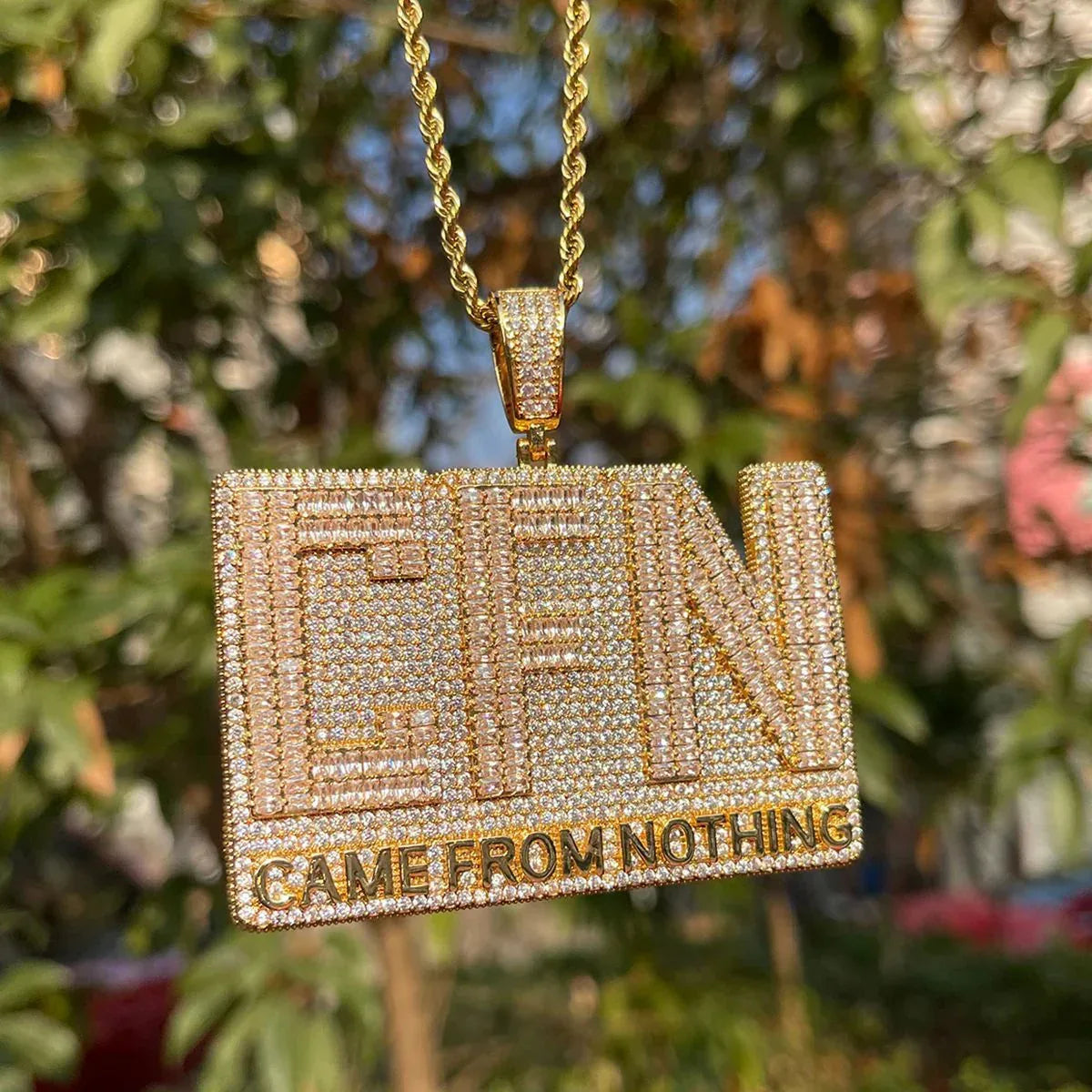 Iced Out "Came From Nothing" Pendant | Men's Self-Made Slogan Necklace | Premium Copper CZ Motivational Jewelry | Rags to Riches Bling | Caratix - CaratixJewelry