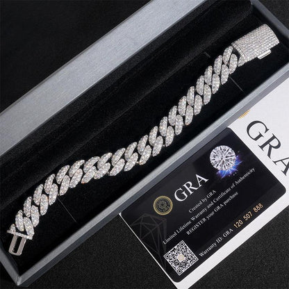 15mm Moissanite Crescent Cuban Link | S925 Silver Necklace - CaratixJewelry