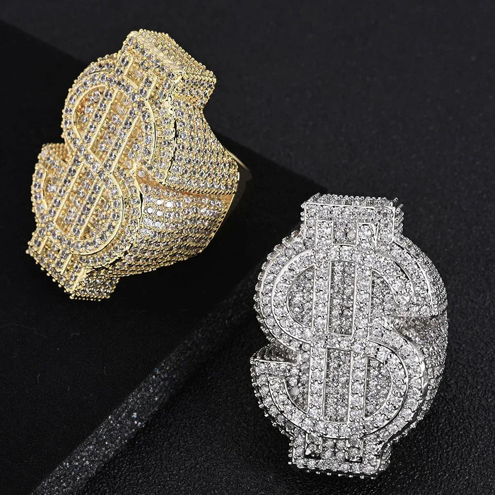 Dollar Sign Zircon Ring for Men | Trendy Hip Hop Jewelry | Full s | Caratix Jewelry - CaratixJewelry
