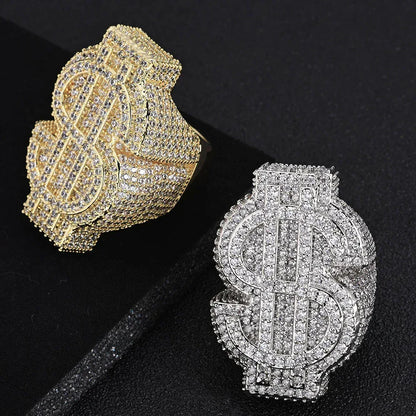 Dollar Sign Zircon Ring for Men | Trendy Hip Hop Jewelry | Full s | Caratix Jewelry - CaratixJewelry