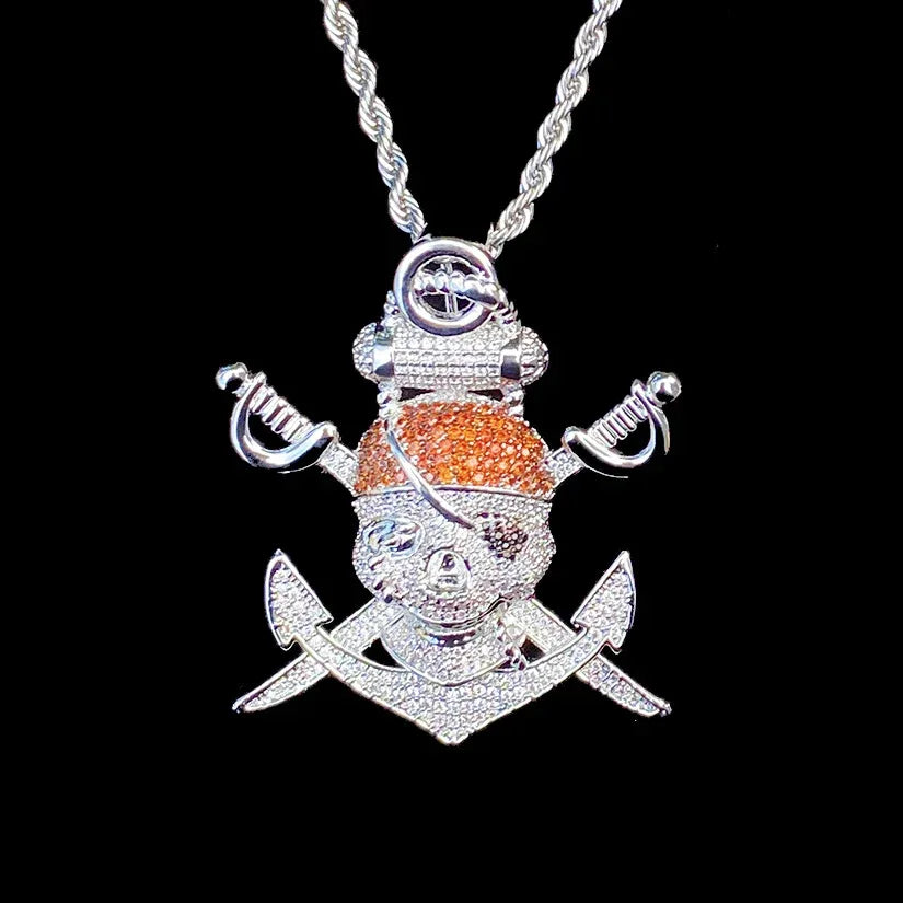 Iced Out Pirate Skull Pendant | Men's 5A CZ "Jolly Roger" Necklace - CaratixJewelry