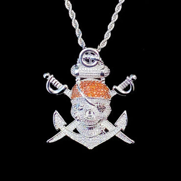 Iced Out Pirate Skull Pendant | Men's 5A CZ "Jolly Roger" Necklace - CaratixJewelry