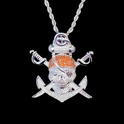Iced Out Pirate Skull Pendant | Men's 5A CZ "Jolly Roger" Necklace - CaratixJewelry