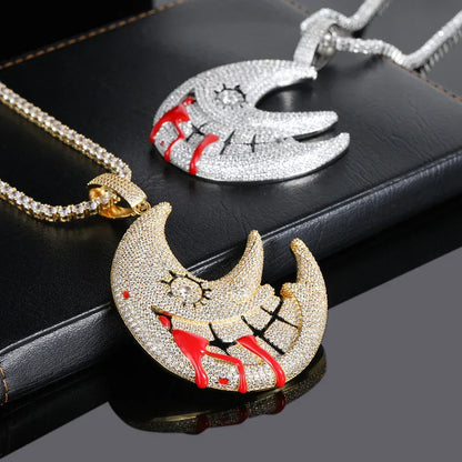 Trippie Redd Moon Pendant Necklace with Zircon Stones for Men | Caratix Jewelry - CaratixJewelry