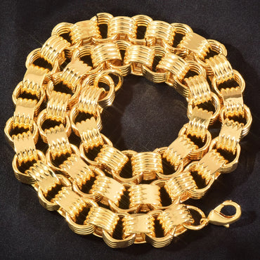 14mm High Polish Cuban Chain Necklace 18K Gold Plated Copper - CaratixJewelry