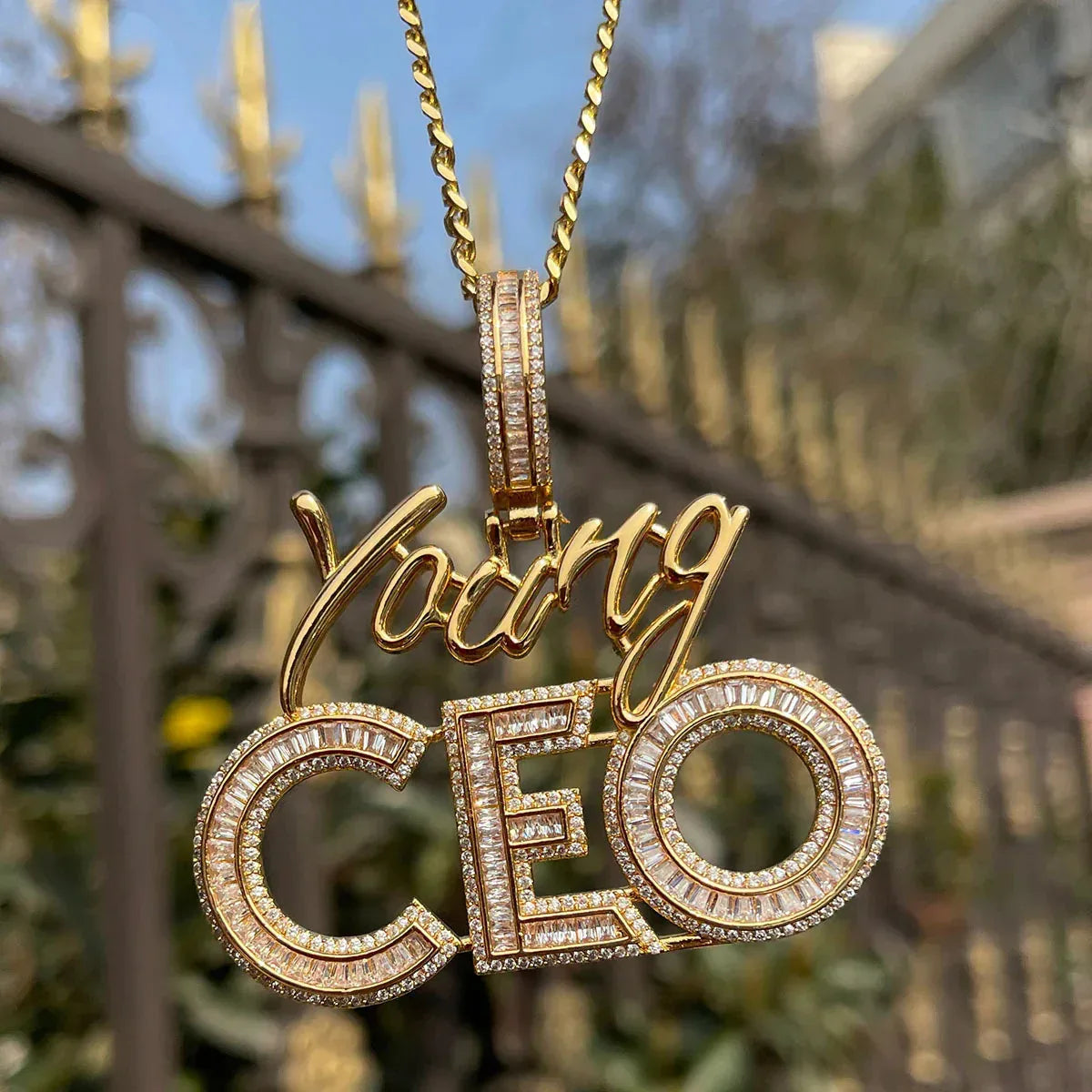 Iced Out "Young CEO" Letter Pendant | Men's Real Copper CZ Necklace - CaratixJewelry