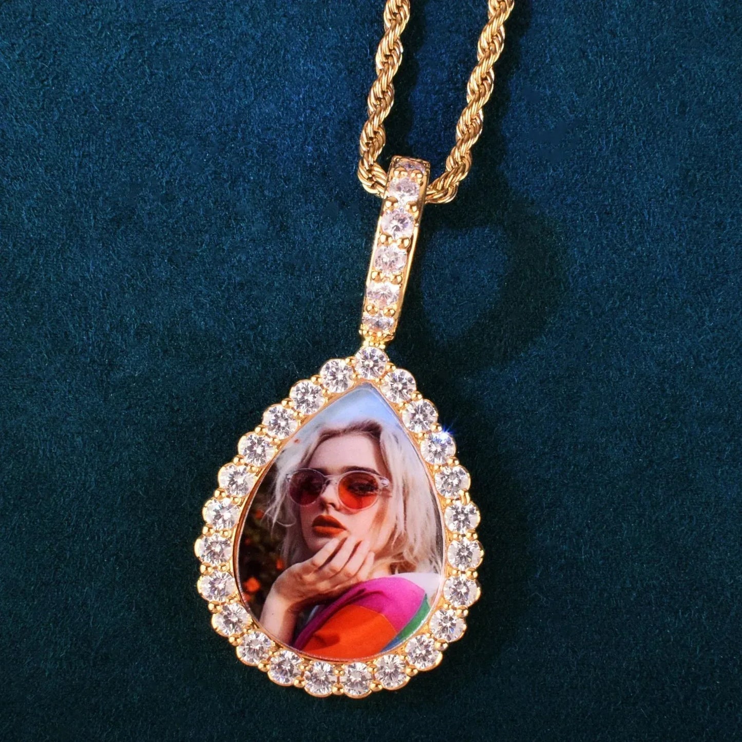 Teardrop Photo Pendant | Epoxy CZ DIY Custom Picture Hip Hop Jewelry - CaratixJewelry