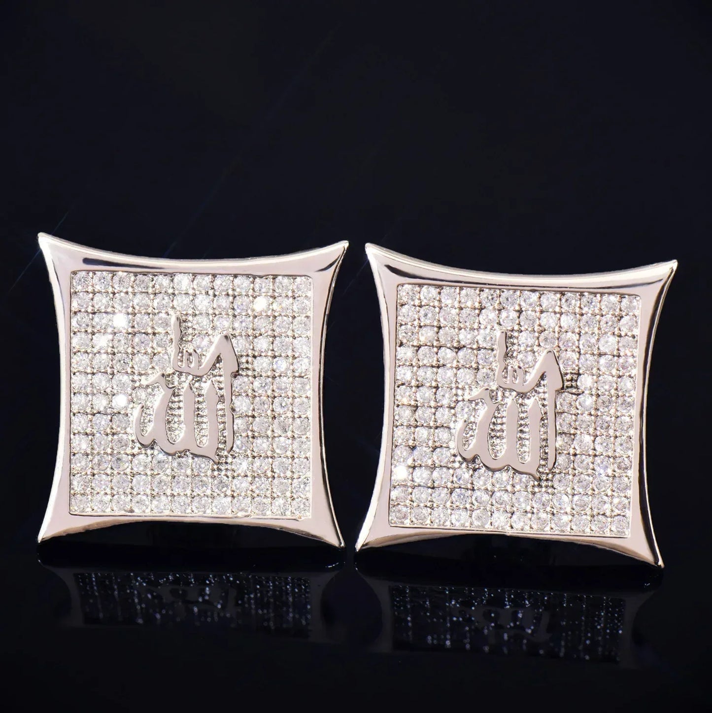 Large Square Stud Earrings with Zircon | Creative & Trendy Hip Hop Jewelry | Caratix Jewelry - CaratixJewelry