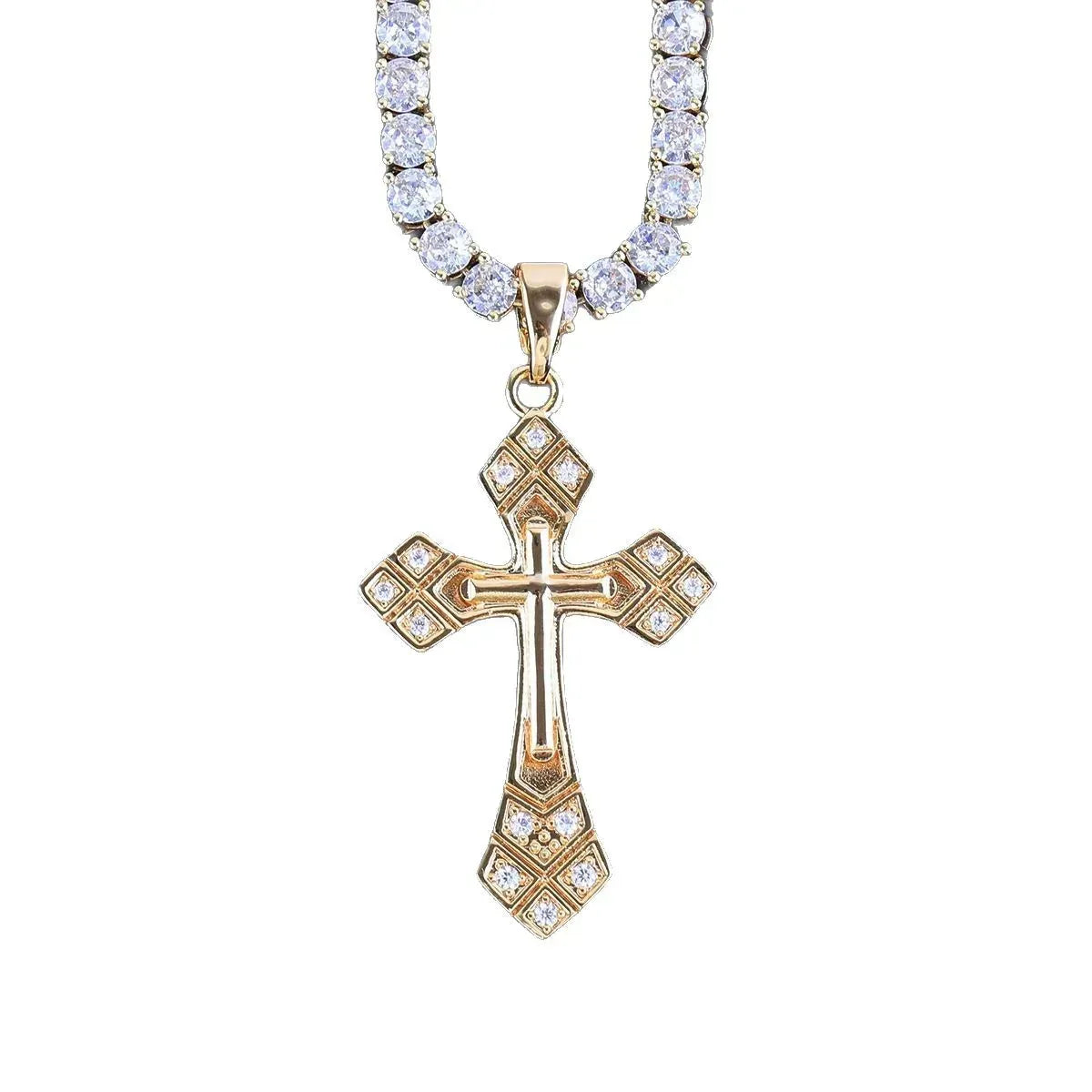 Iced Out Arrowhead Cross Pendant | Women's Sharp Pointed Necklace | Edgy Geometric Faith Jewelry | Premium Copper CZ Warrior Charm | Caratix - CaratixJewelry