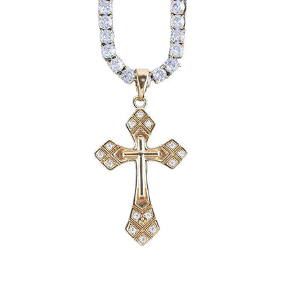 Iced Out Arrowhead Cross Pendant | Women's Sharp Pointed Necklace | Edgy Geometric Faith Jewelry | Premium Copper CZ Warrior Charm | Caratix - CaratixJewelry