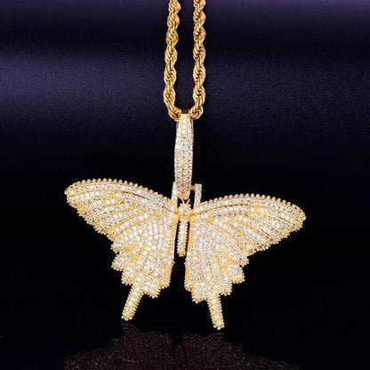 Luxury Multi-Color Iced Out Butterfly Pendant | Unisex Rainbow Zircon Animal Necklace | Premium Copper Hip Hop Butterfly Bling | Senior Sense Jewelry | Caratix - CaratixJewelry