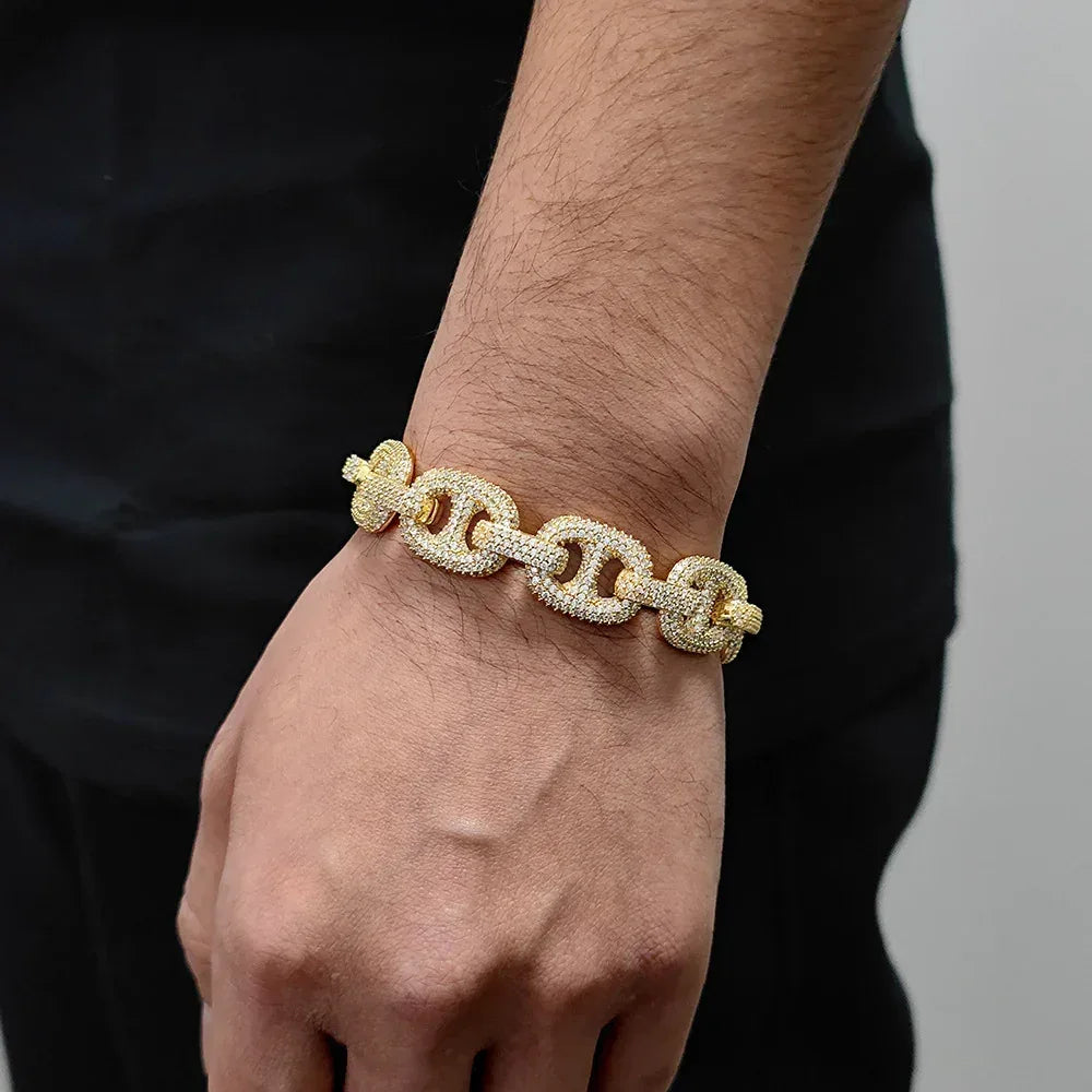 16mm Pig Nose Bubble Cuban Chain Bracelet - CaratixJewelry