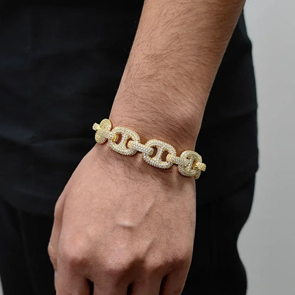 16mm Pig Nose Bubble Cuban Chain Bracelet - CaratixJewelry
