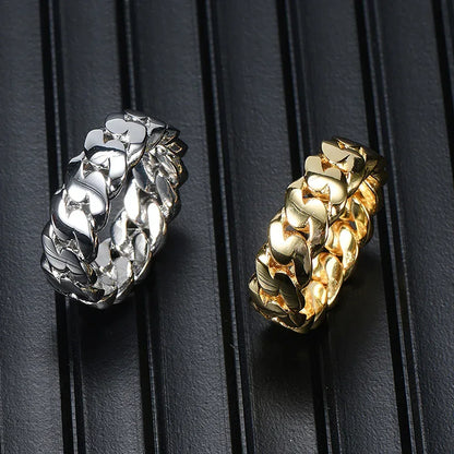 8mm Polished Cuban Link Ring with 18K Gold Plating for Men | Trendy Hip Hop Jewelry | Caratix Jewelry - CaratixJewelry