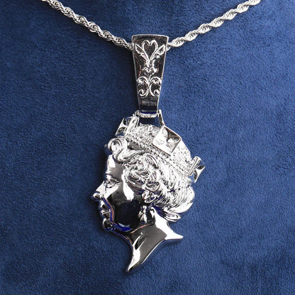 Iced Out Queen Elizabeth Portrait Pendant | Men's Real Copper CZ Necklace - CaratixJewelry