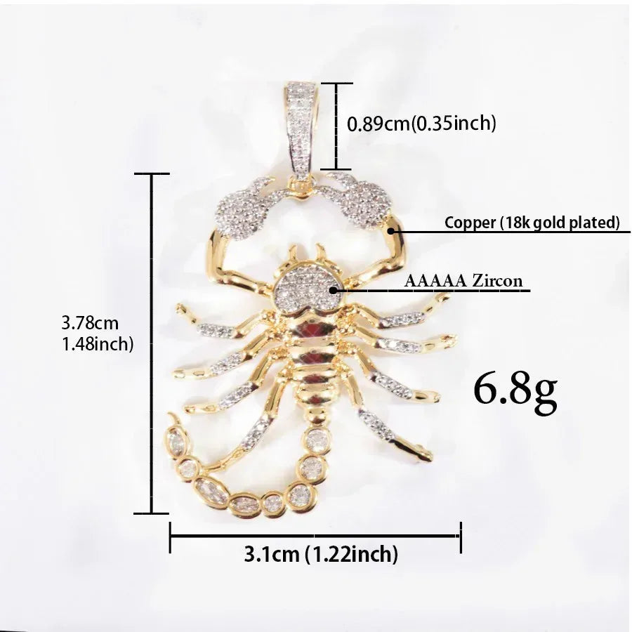 Iced Out Scorpion Pendant Necklace for Men – Hip Hop CZ Streetwear Jewelry - CaratixJewelry