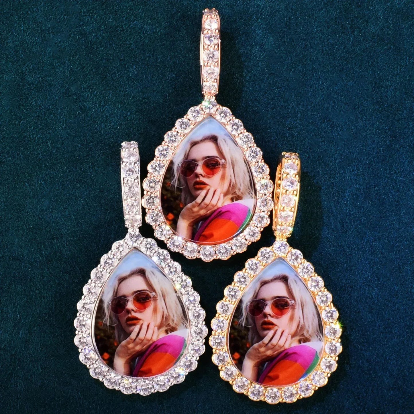 Teardrop Photo Pendant | Epoxy CZ DIY Custom Picture Hip Hop Jewelry - CaratixJewelry